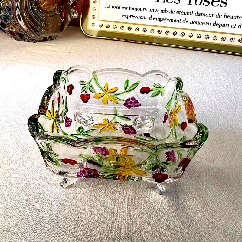 Flavinmci European Style Square Embossed Glass Snack Dishes (Set of 2)
