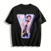 Y-shaped Print Origami Girl Themed Casual Top Trendy Anime Character Pattern Loose T-shirt For Daily Wear Pure Cotton T-shirt