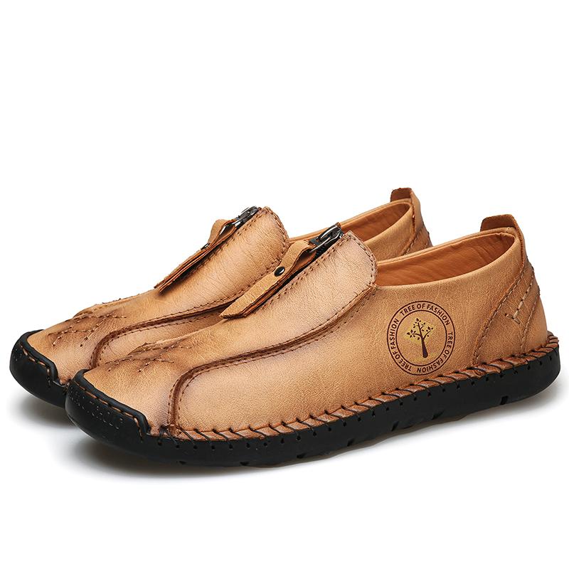 Summer Men's Casual Luxury Leather Shoes Breathable Men Handmade Flat Bottomed Moccasins Shoes Outdoor Driving Shoes Large Sizes