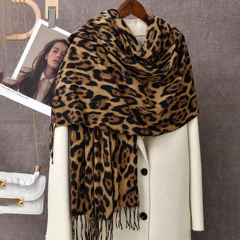 Hot-selling Leopard Print Imitation Cashmere Versatile Long Scarf Autumn and Winter Fashion Versatile Warm Neck Protection Premium Shawl Scarf