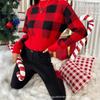 Women S Red Black Plaid Knit Pullover Slim Fit Long Sleeve Sweater