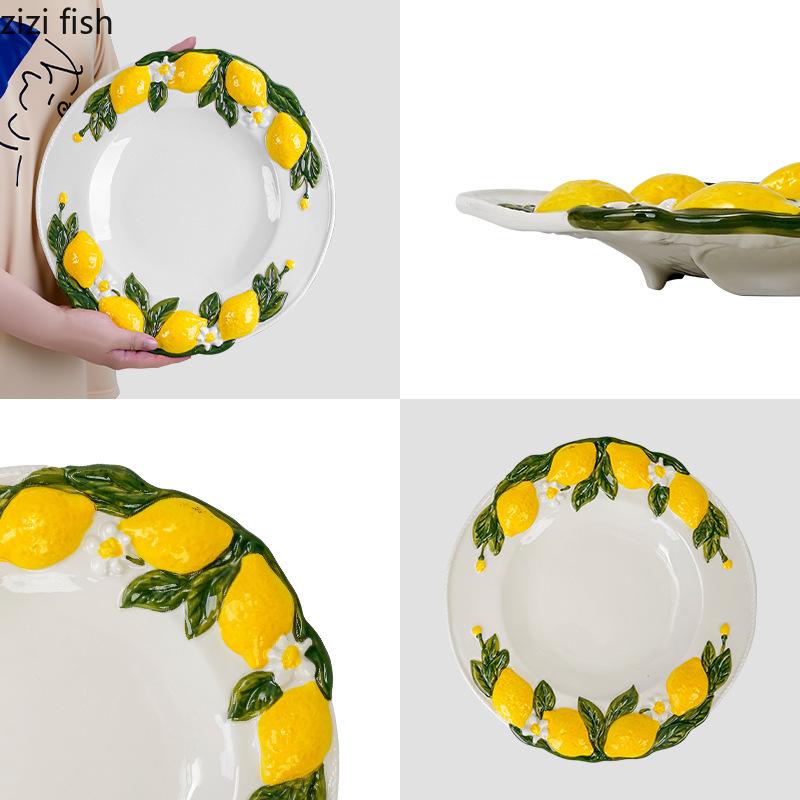 Creative Ceramic Lemon Plate Dining Plate Fruit Plates Snack Bowl Salad Bowl Pasta Dish Western Style Steak Plates Sushi Dish