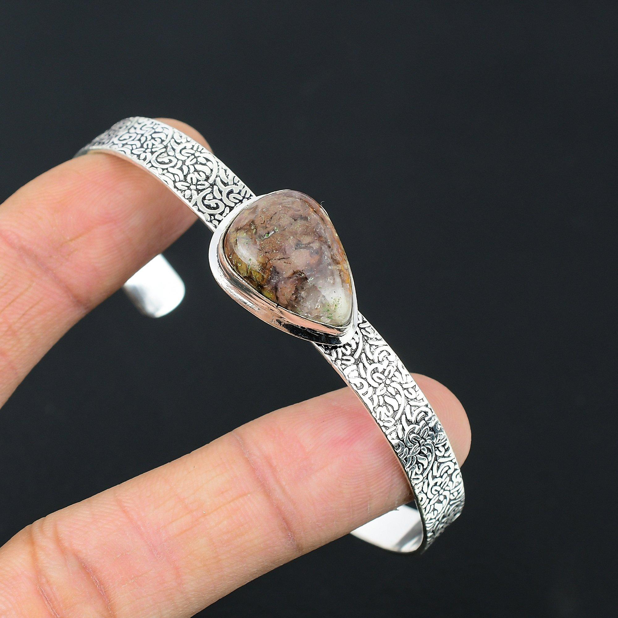 

Драгоценный камень Яшма Кофейное зерно Серебро 925 пробы Свадебный Авторский Браслет-манжета Ювелирное изделие на День рождения Adjustable