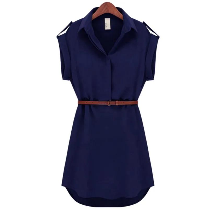 Abito da donna a-line in chiffon, moda casual, manica corta, abito OL con abiti a cintura