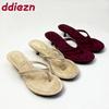 Fashion Fashion Flock Women Low Heel Slippers New In Summer Beach Slides Female Flip flops Round Toe Ladies Heeled Slippers Shoes Pumps