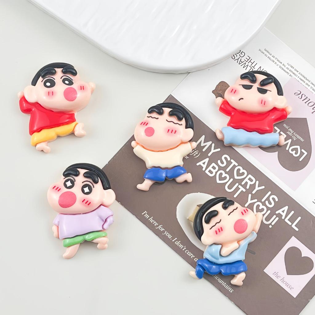 Shin-chan Cartoon Resin Accessories: DIY Magnets, Stickers & Clips for Refrigerator, Water Cups & Stationery