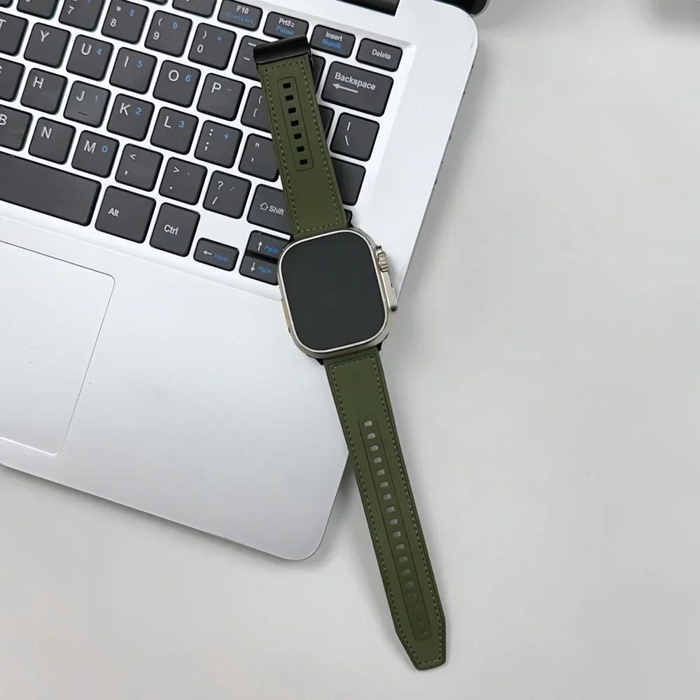 Leather Loop Strap For Apple Watch Ultra Band 49mm 46mm 45mm 41mm 42mm 38mm Silicone Bracelet for IWatch Series11 10 9 8 7 3 4 5 6 Se 40mm