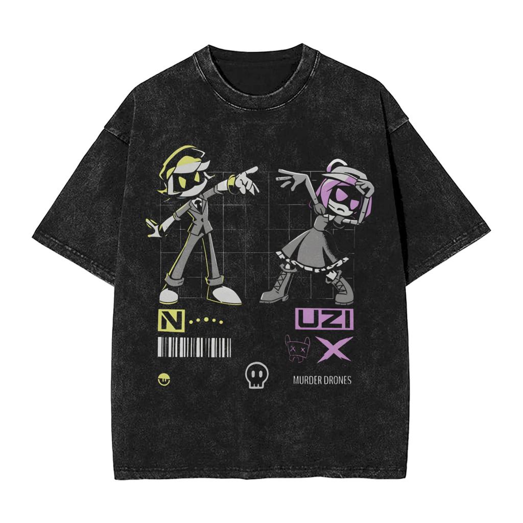 Murder Drones Anime T Shirts Hip Hop Washed Short Sleeve Street TShirt Fashion Men Women Tops Streetwear Printed Tee Shirt