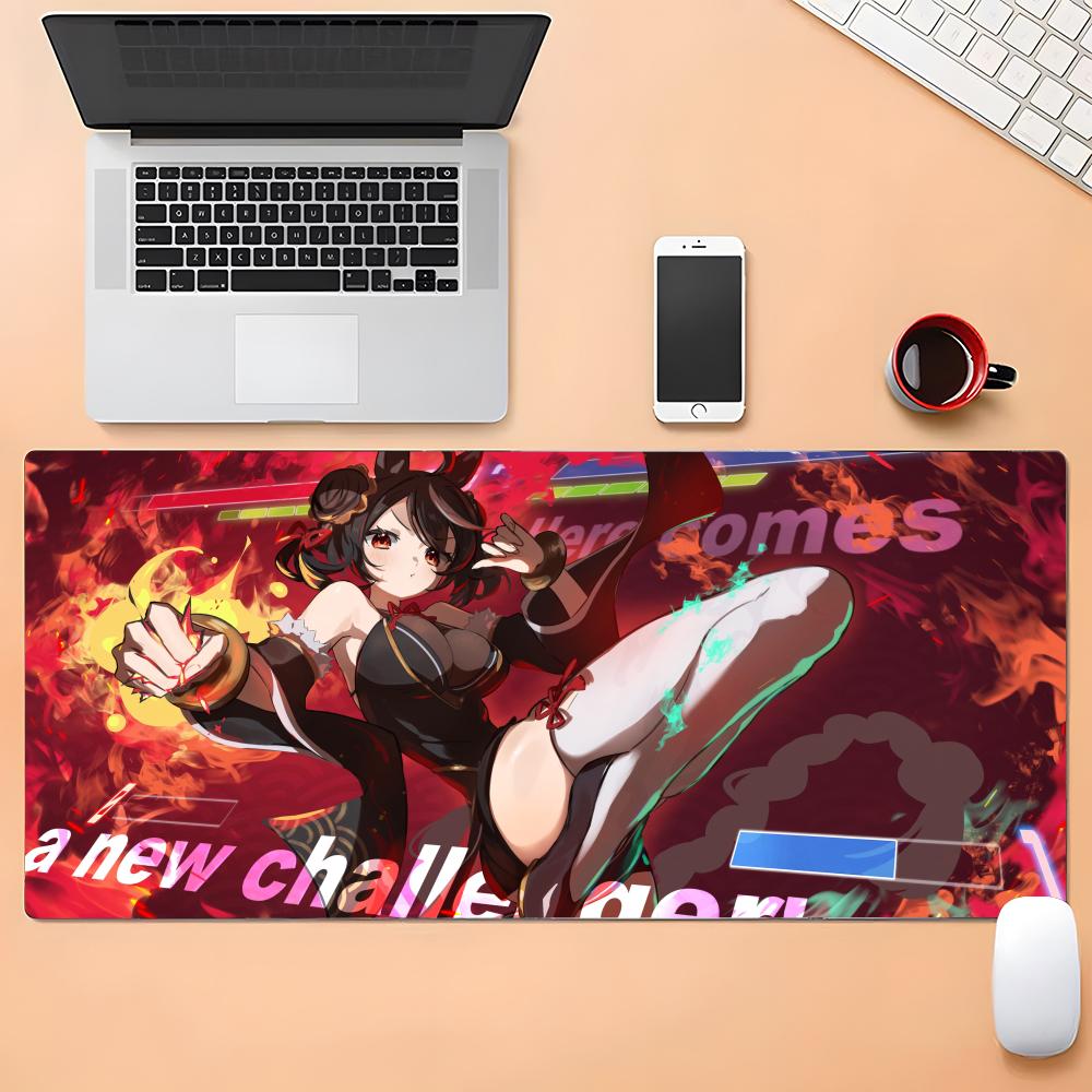 Antislip Gaming Mouse PadStitched Edge Desk MatLarge Size Action Pose Anime Girl with Cherry BlossomKeyboard Pad for Gamers