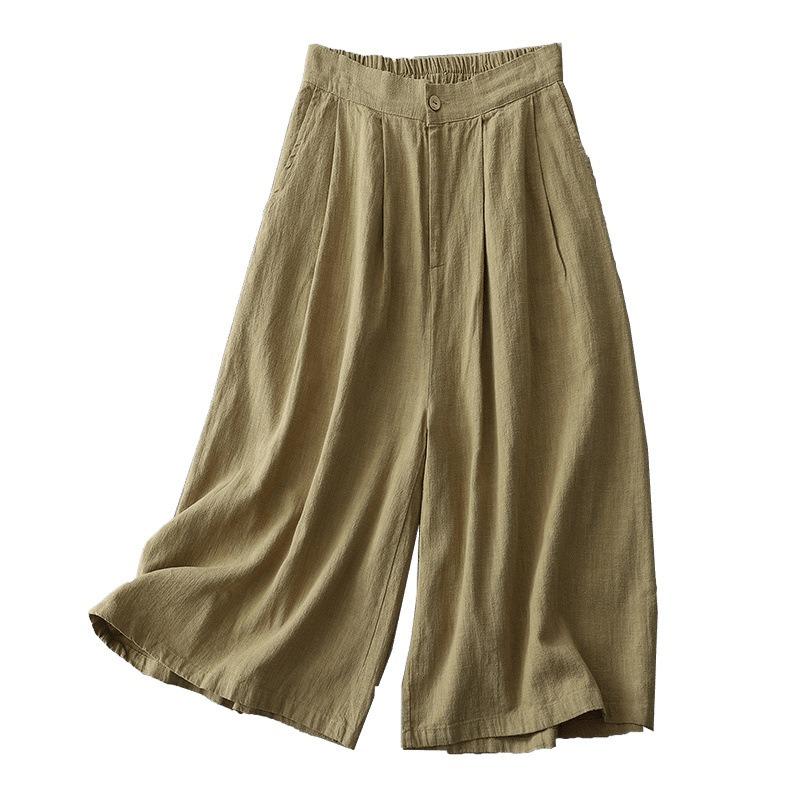 Real Shot Summer New Straight Cotton and Linen Literary Loose Retro Nine-point Wide-leg Pants Women