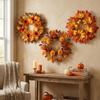 Fall Harvest Halloween Pumpkin Maple Leaf Wreath Autumn Maple Leaf Simulation Pumpkin Door Wreath Rustic Style Artificial Wreath