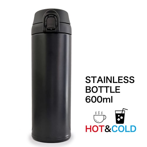 CLEAN HOUSE Stainless Steel Bottle, One-Touch Insulated, Hot & Cold Mug (Midnight Brown, 600ml)