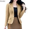 ZANZEA Women Casual Suit Neck Solid Color Long Sleeve Thin Cardigan Blazer