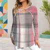 Women Plus Size Keyhole Ring Neck Long Sleeve Printed T Shirt Pink Grey White
