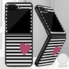 Fashion Striped Duck Heart Case For Samsung Z Flip 8 7 FE 6 5 4 Hybrid Leather Skin Hard PC Bumper Cover For Galaxy Z Flip8 Flip7 Flip6 Flip5