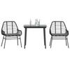 3 Piece Outdoor Dining Set with Cushions Black Poly Rattan & Glass