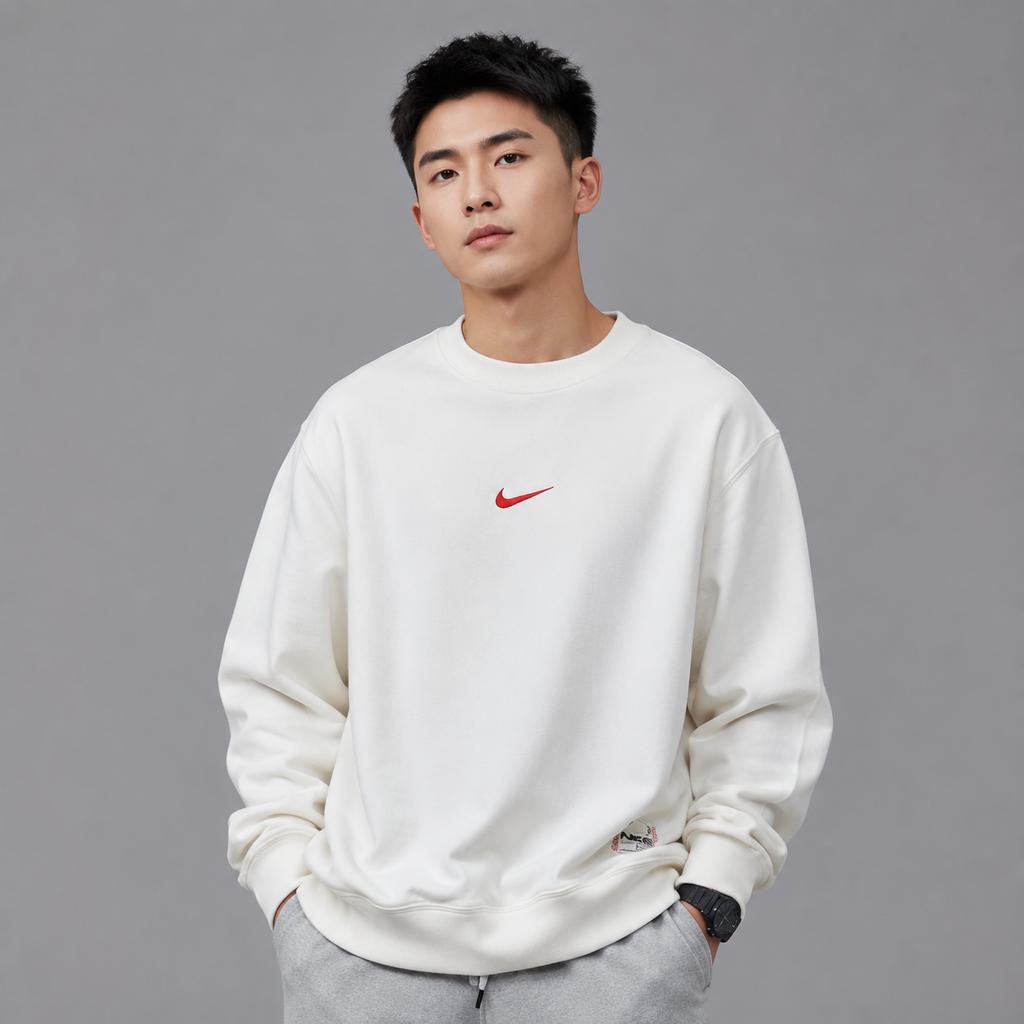 Nike Fleecegefüttertes Warmes Sportliches Lässiges Langarm-Sweatshirt Herren Sweatshirt Weiß IB5567-133