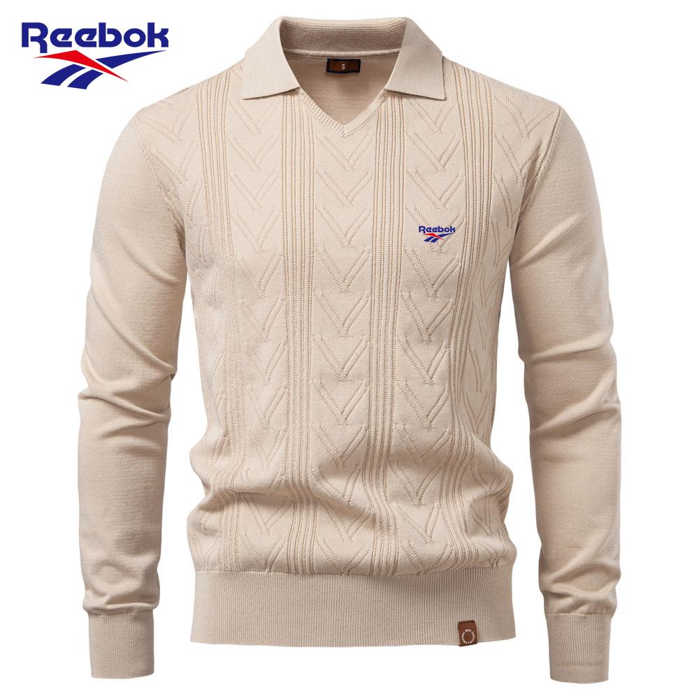 Reebok 2026 Autumn and Winter New Embroidery Men s Jacquard Sweater Men s Pullover Sweater Solid Color V-neck Knitted Sweater Men S