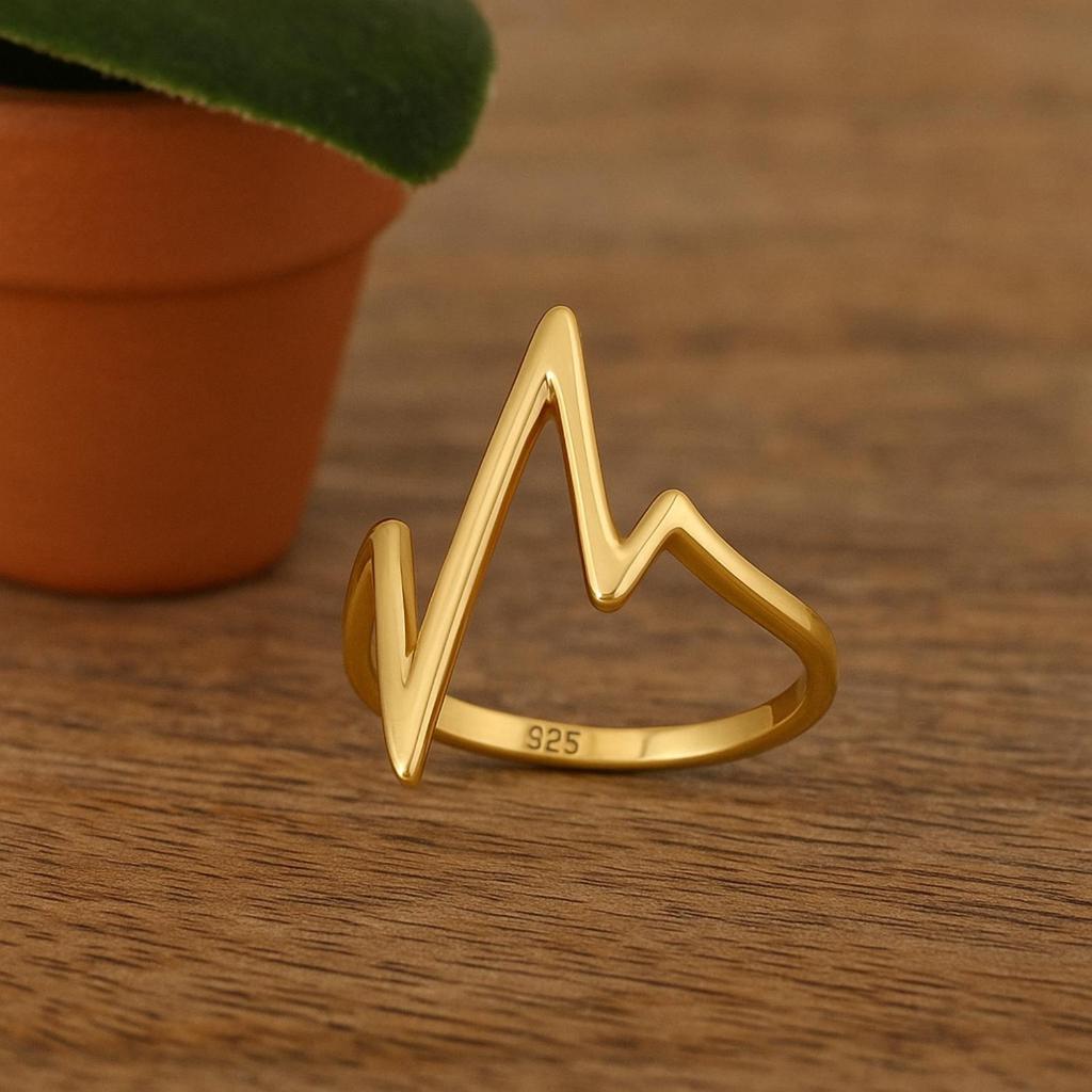 925 Sterling Silver Gold Vermeil Heart Lifeline Women Ring