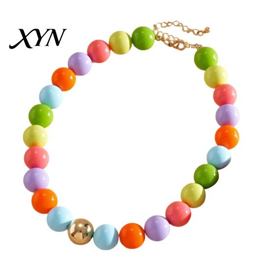Beads Bracelet Beaded Jewelry for Women, Acrylic Big Choker Necklace Necklace, Round Stretch Bracelet, Summer Retro Accessory Adjustable