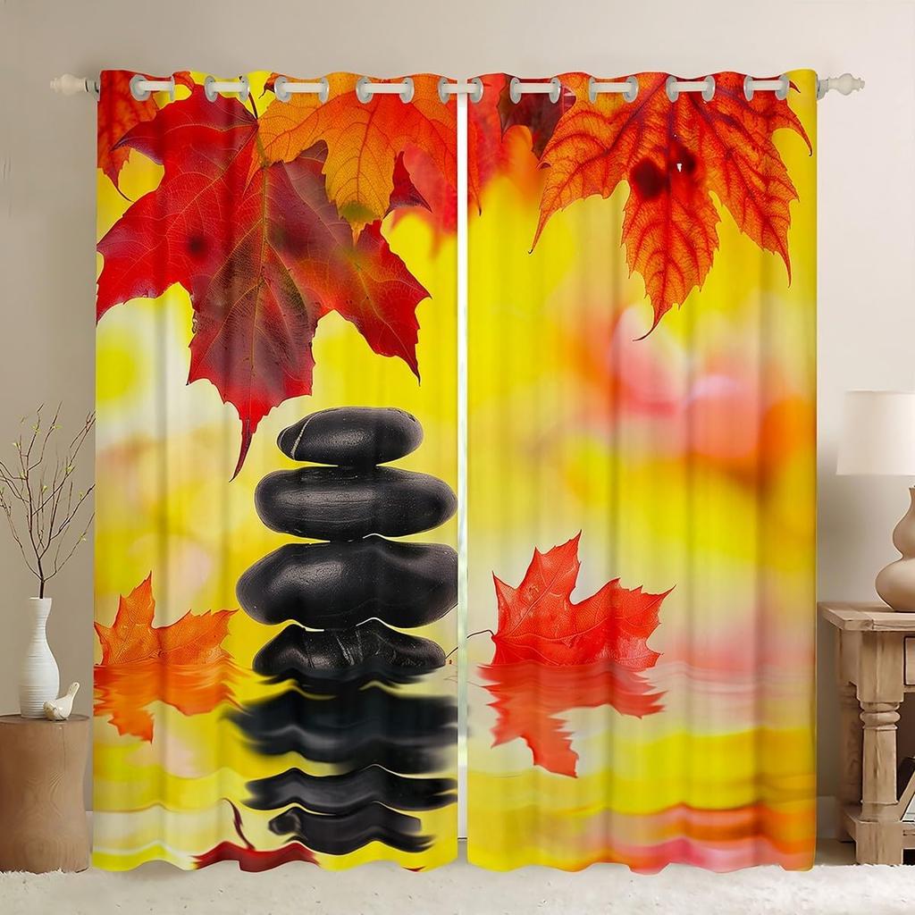 Autumn Leaf Pumpkin Print Curtain Fall Festival Curtains Bedroom Living Room Happy Thanksgiving Decor With Blackout Polyester Perfect For