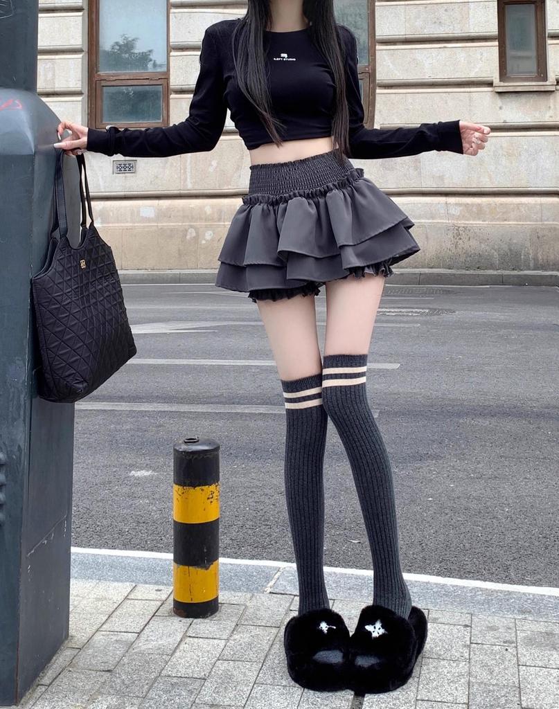 Women's Ballet-Style Puffy Midi Skirt: Elastic Waist, A-Line Flower Bud Design, Pleated Short Skirt Pants