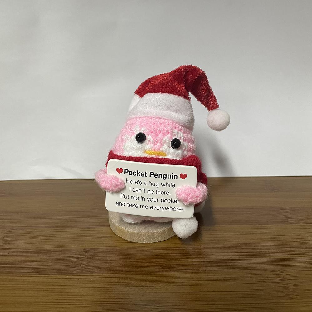 Handmade Knitted Positive Energy Penguin Dolls Ornament Fashion Christmas Hat Penguin Doll With Card Room Home Decoration Gifts