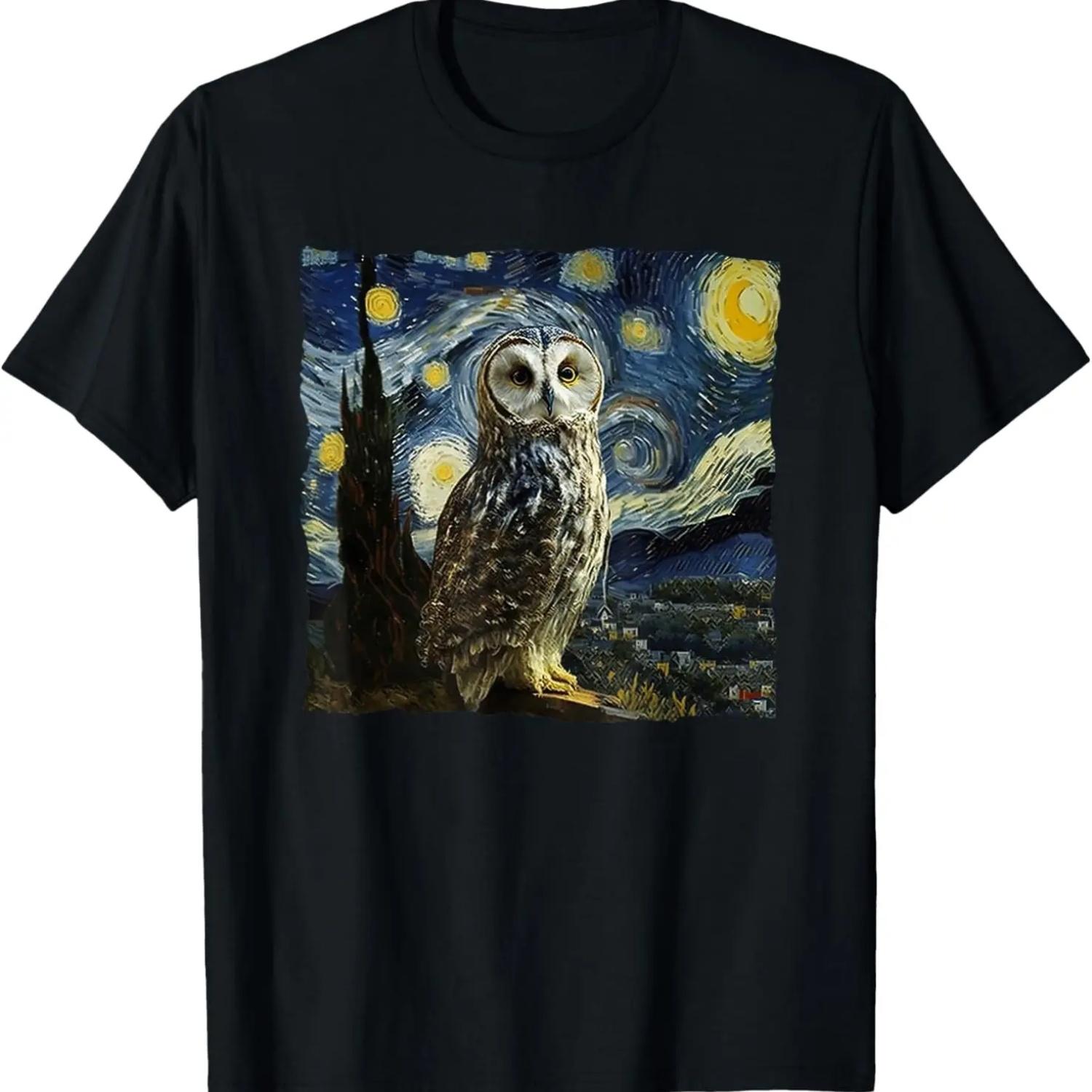 Сова Звездная ночь Ван Гог Картина Луна Совы Любитель сов Футболка S чёрный