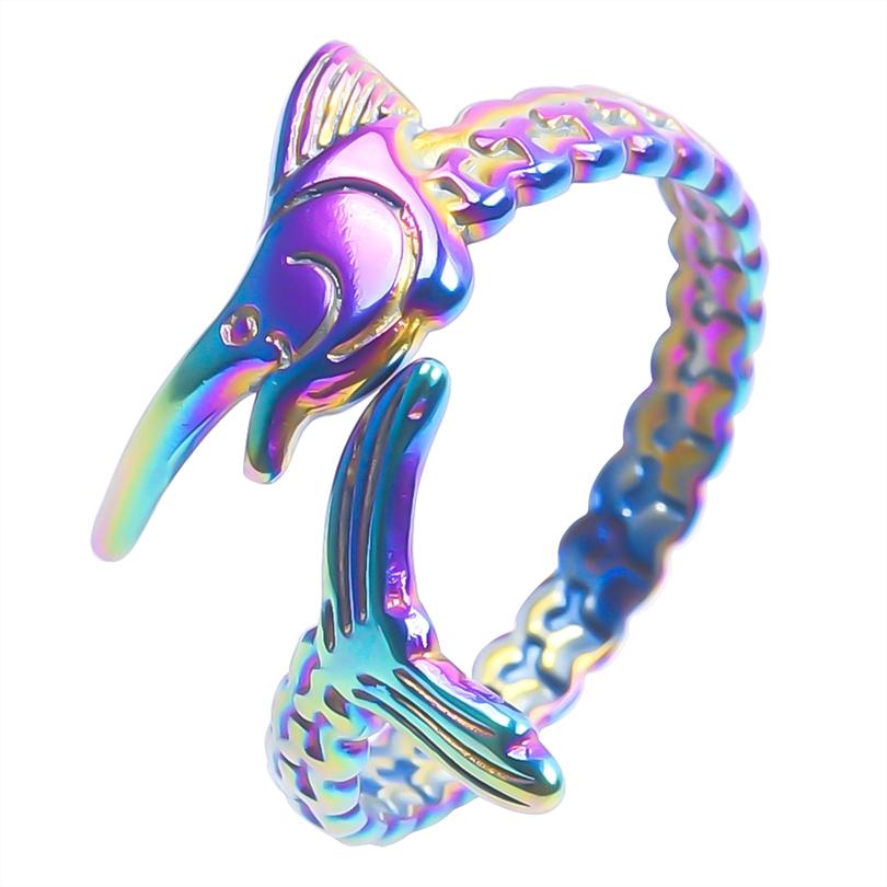 Sea Fish Ring Opening Adjustable Stainless Steel Rings For Women Men Accessories Steampunk Jewelry Animal Bague Anillo Hombre