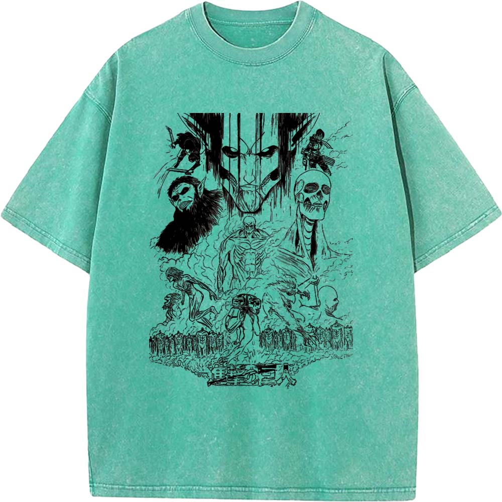 Attack On Titan Anime Cotton Tee Men Women Manga Vintage Tshirts Oversized Washed T-shirt Harajuku Male High Quality T Shirt