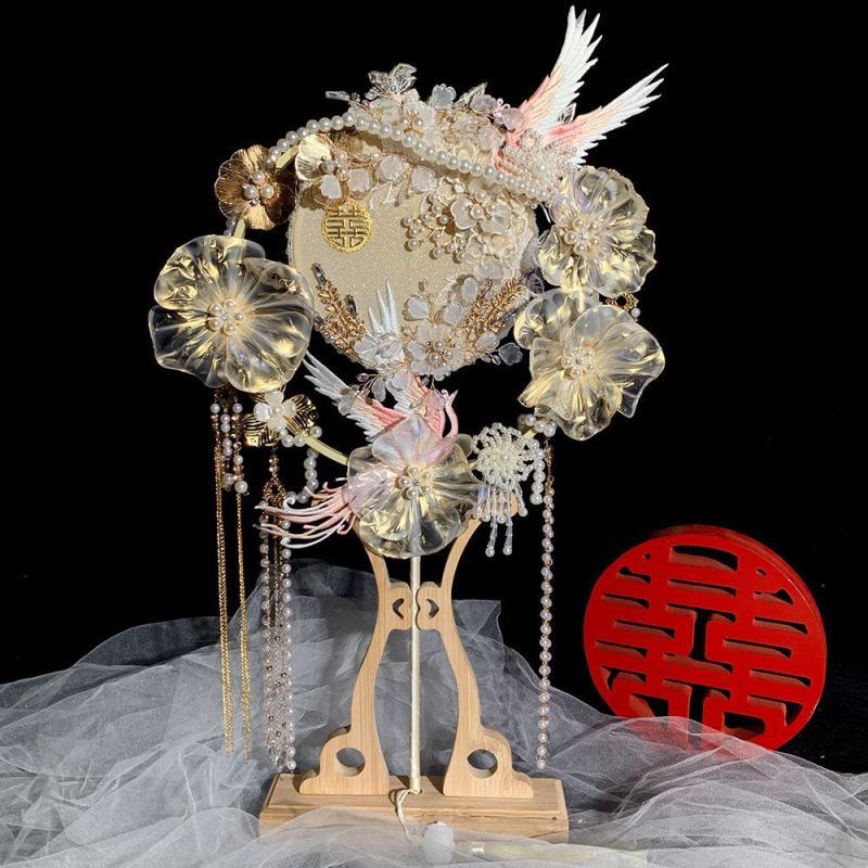 Элегантный двусторонний свадебный веер для невесты - Высококачественный материал для DIY для церемоний Сюхэ Bare Fan