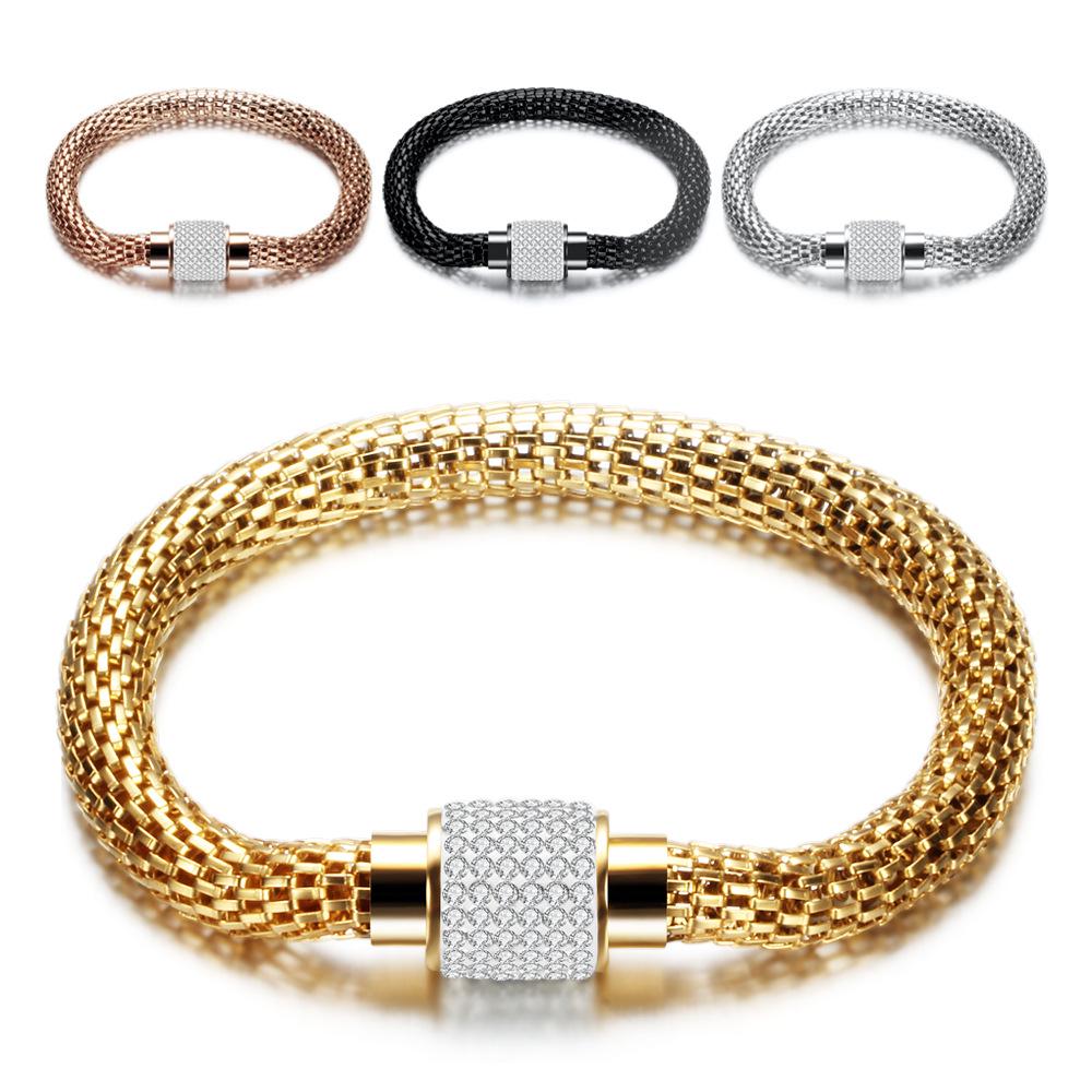 18 Karat Gold Inlay Diamant Hohl Edelstahl Retro Kabelarmband