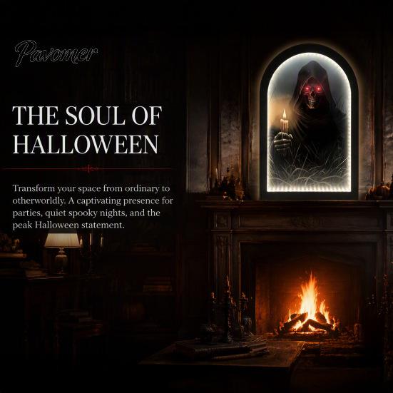 Luce Appesa per Portico di Halloween Specchio Fantasma Luminoso, Fantasmi Spaventosi USB Su, Decorazione Specchio Olografico Scherzo Decorazione per Casa Infestata Festa Festiva