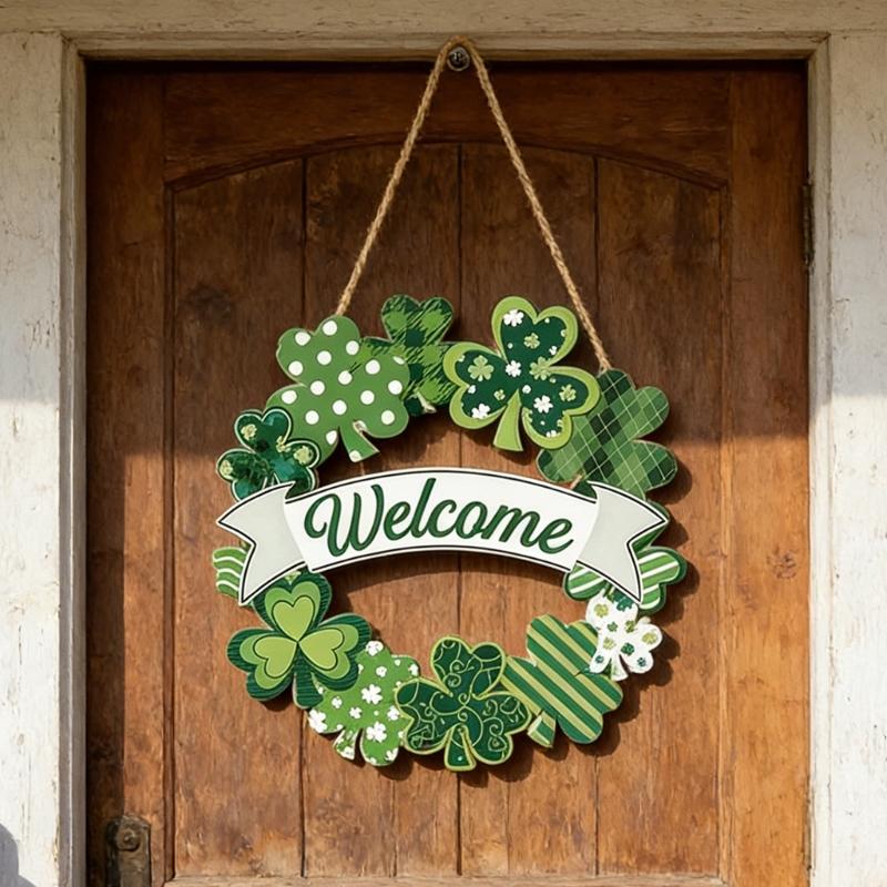 Shamrock Decoration Wooden Door Wreath For Patrick's Day Parties Irish Festival Spring Decoration Welcome Wall Sign