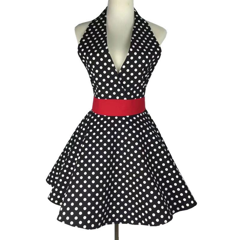 

Vintage Apron Cotton Polka Dot V Neck Maid Style Home Daily Hotel Adult Work Waist Apron чорний