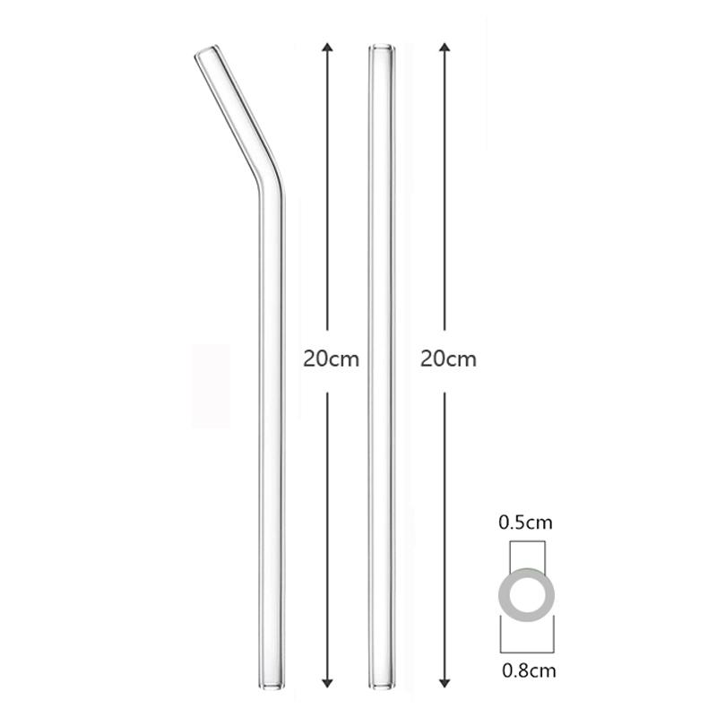 16Pcs Glass Straws Reusable Drinking Straws 8 Inch Bent Straight Straws Set Clear Glass Tubes for Smoothie Cocktail Ice Coffee