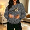 Damen Casual Pullover mit Rundhalsausschnitt, Langarm, Leopardenmuster, mit Brusttasche für Haustiere