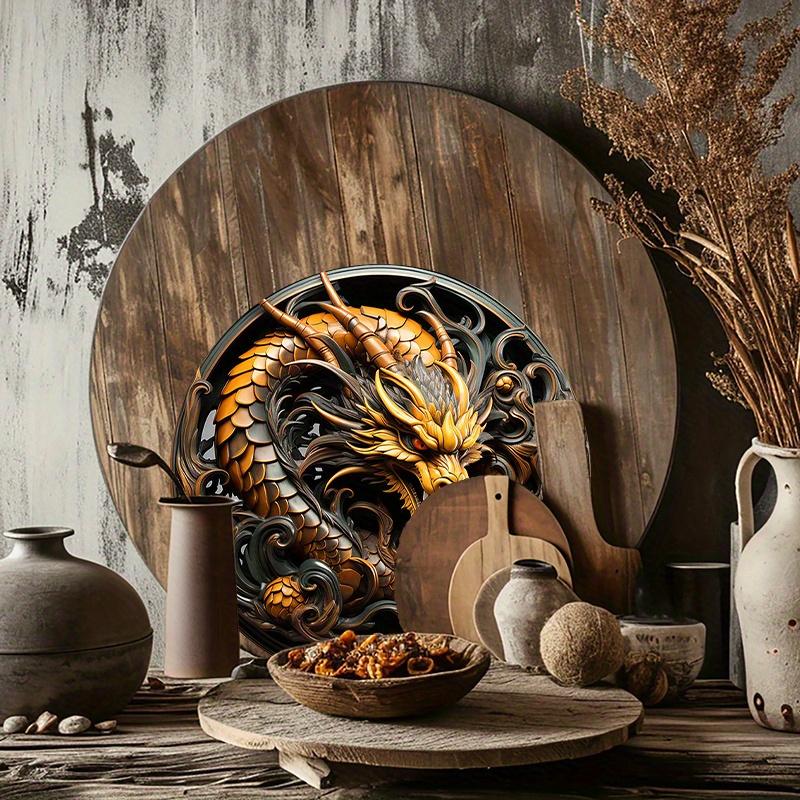 

2d flat 20*20cm Round Wooden Sign, Creative Dragon Pattern Wall Art Wooden Sign, for Home And Office Decor, garage wall decor, room decoration. 20*20cm