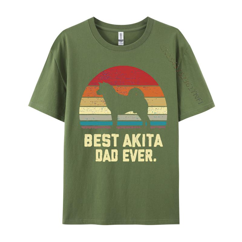 Vintage Best Akita Dad Ever Dog Lover Tshirt Male Fashionable Tops  Tees Men Cotton Tshirts Red And Black Graphic T Shirt
