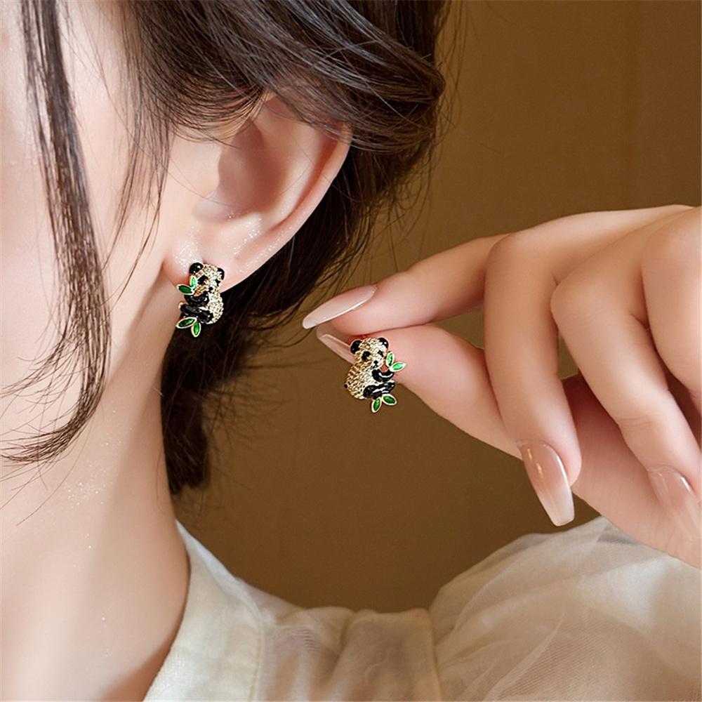 Cute Female Gold Color Panda Animal Stud Earrings Lovely Bridal Wedding Jewelry For Women