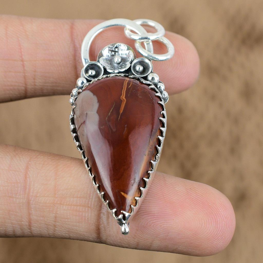 Natural Noreena Jasper Gemstone Pendant Flower Red 925 Sterling Silver Jewelry