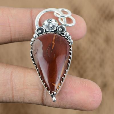 Natural Noreena Jasper Gemstone Pendant Flower Red 925 Sterling Silver Jewelry