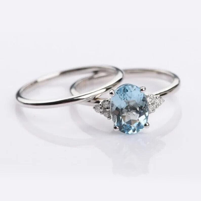 Aquamarine Gemstone Anniversary Ring 925 Sterling Silver Handmade Women Ceremony Dainty Gift