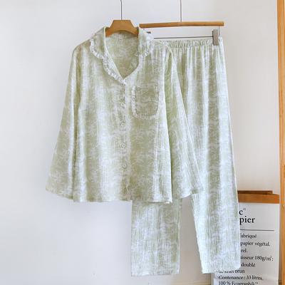New Spring and Autumn Women's Pajamas Set 100% Cotton Crepe Long Sleeves and Pants Two-piece Set for Women's Home Furnishings