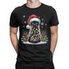 Black Cat Christmas Santa Hat Funny Meowy Cat T-Shirt Man Streetwear T-Shirts O Neck Tee Shirt Hot Sale Oversized Clothing
