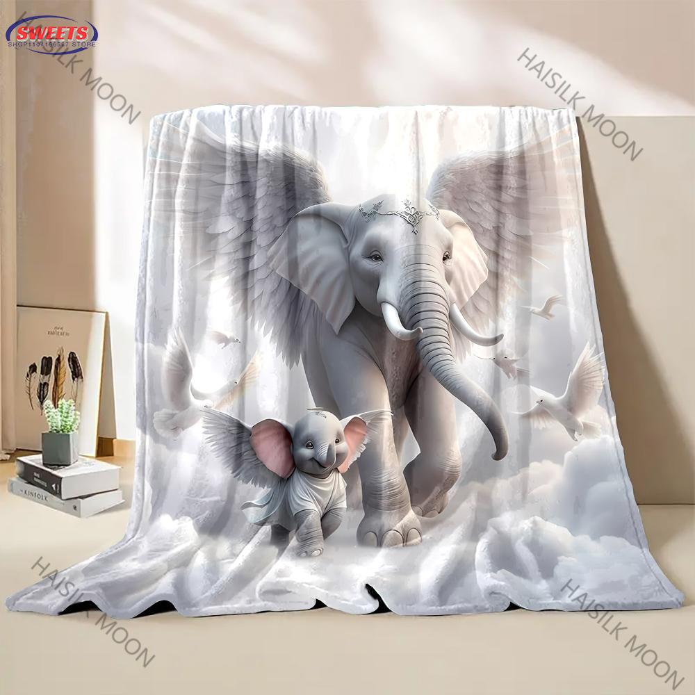 Cute Elephant Moon Themed Soft Flannel Blanket for Sofa,Christmas Couch Throw Bed,Warm Cozy Decorative Blanket Fall Holiday Gift