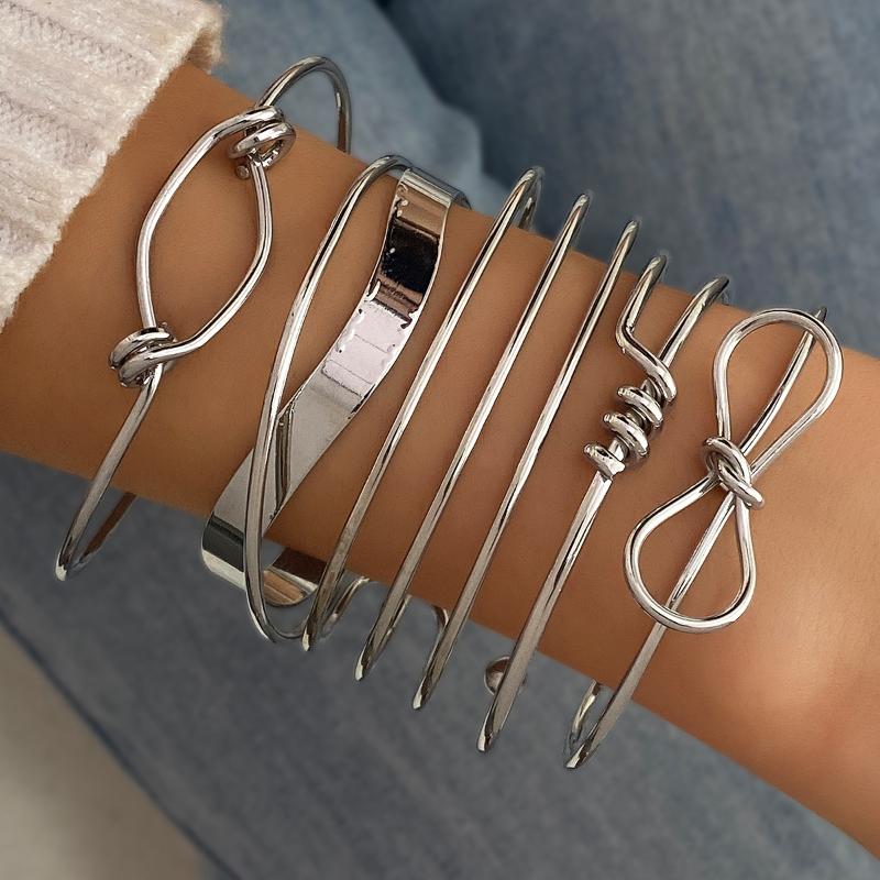 Punk Minimalist Geometric Bracelets Set For Women Retro Hip Hop Boho Stackable Design Open Bangle