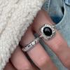 PANJBJ 925 Sterling Silve Black Agate Ring for Women Punk Irregular Hollow Out Liquid Lava Adjustable Jewelry Gift Dropshipping