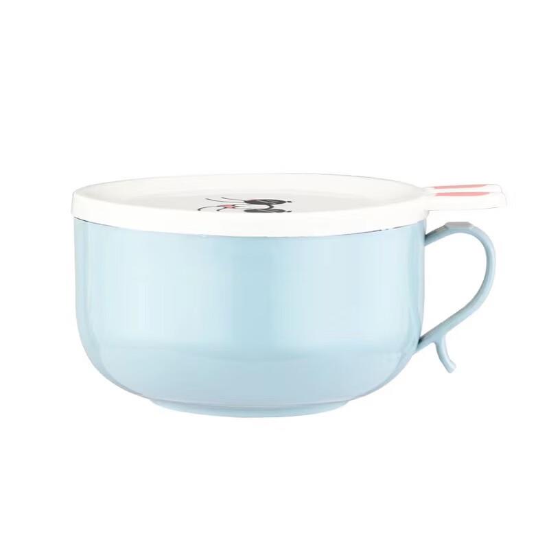 Zhi Shi Stainless Steel Double-Layer Instant Noodle Bowl with Lid - Cute Rabbit Design