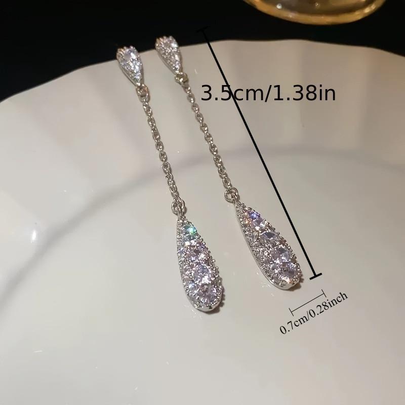 Exquisite Sparkling Zircon Droplet Shaped Tassel Pendant Earrings, Elegant and Fashionable Banquet Jewelry Gifts for Women